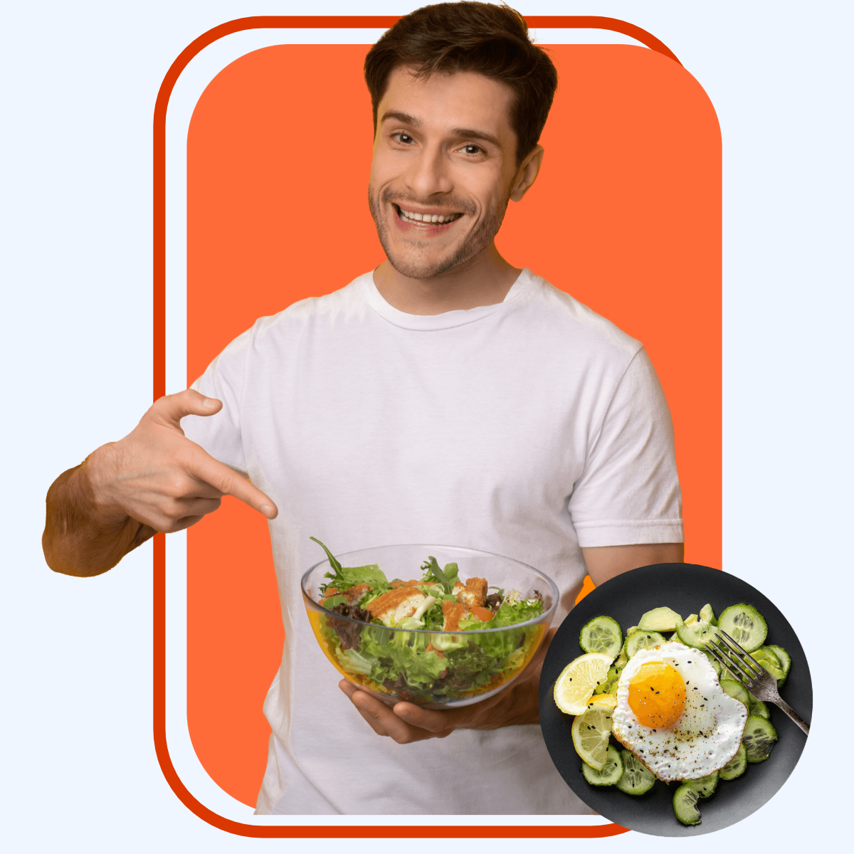 Man pointing to a keto salad